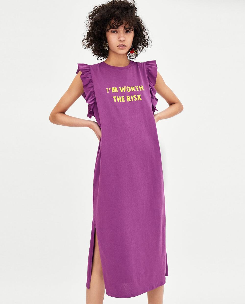 NWT Zara Trafaluc Purple Dress I'm Worth The Risk Sz S